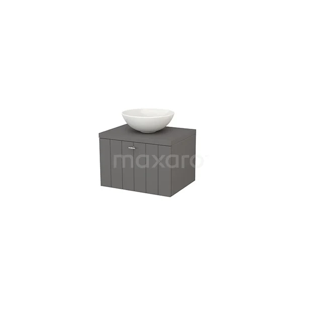 Modulo+ Plato Badkamermeubel voor waskom | 60 cm Basalt Lamel front Basalt blad 1 lade BMK001053