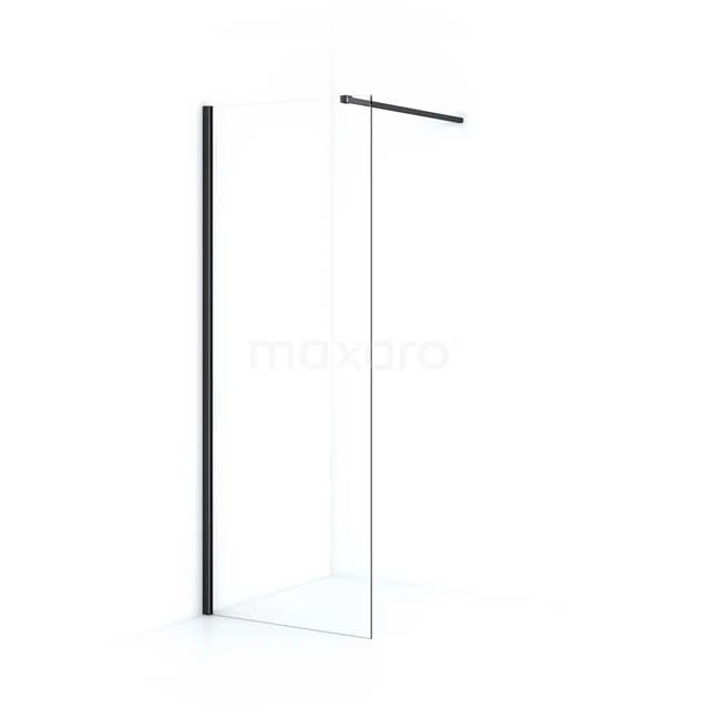 Minimalistische schwarze Duschwand mit transparentem Glas und modernem Designstil, ideal für ein stilvolles Badezimmerupdate.