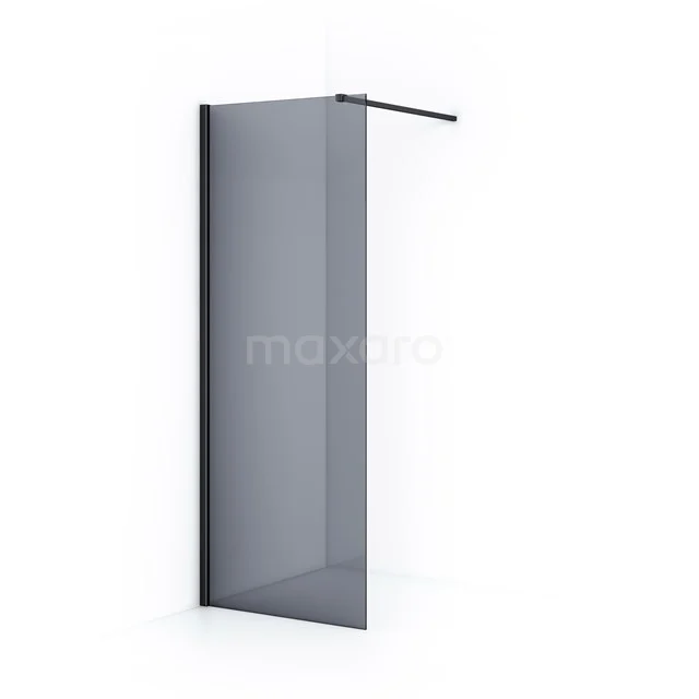 Diamond Walk-in shower | 80 cm Black chrome Smoke glass Fixed wall IDA08111BC Black walk-in shower with frosted glass wall, minimalist design, perfect for modern bathrooms.