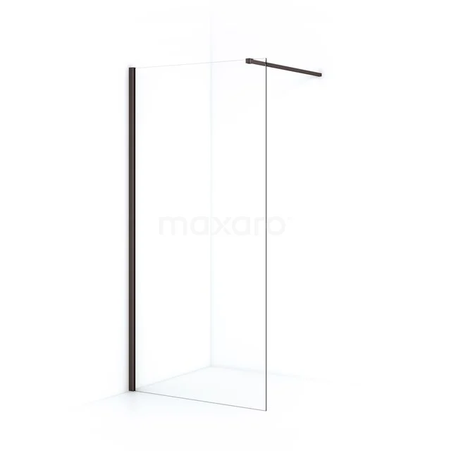 Diamond begehbare Dusche | 100 cm Schwarzes Metall Feste Wand IDA10110ZM Duschwand mit Schwarz mat Profil, Klarglas und Stabilisationsstange, ideal für ein modernes Badezimmer.