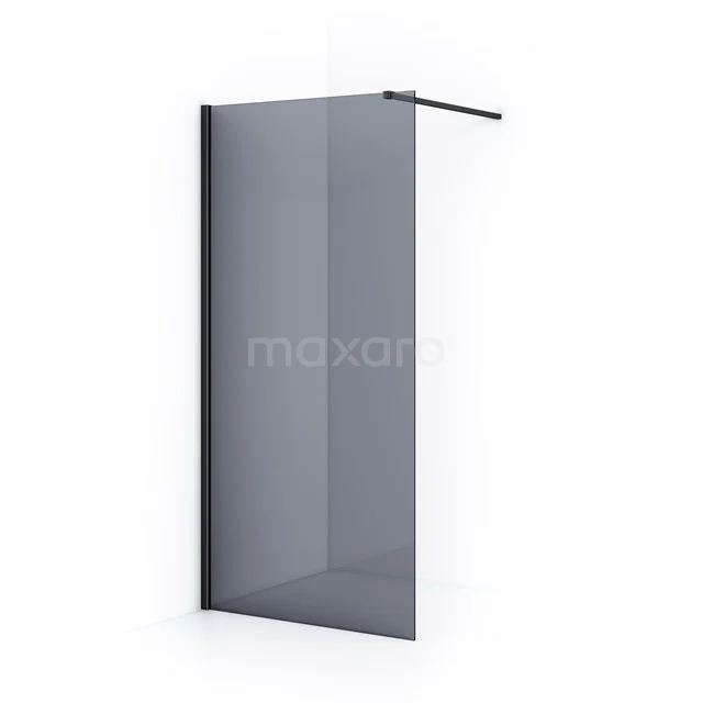 Diamond Walk-in shower | 90 cm Black chrome Smoke glass Fixed wall IDA09111BC Matte black walk-in shower enclosure, made of high-quality glass, minimalist design; perfect for a modern bathroom style.