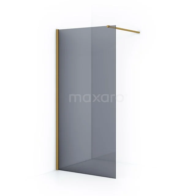 Shower screen with gold profile, smoked glass and sleek design, ideal for a modern bathroom.