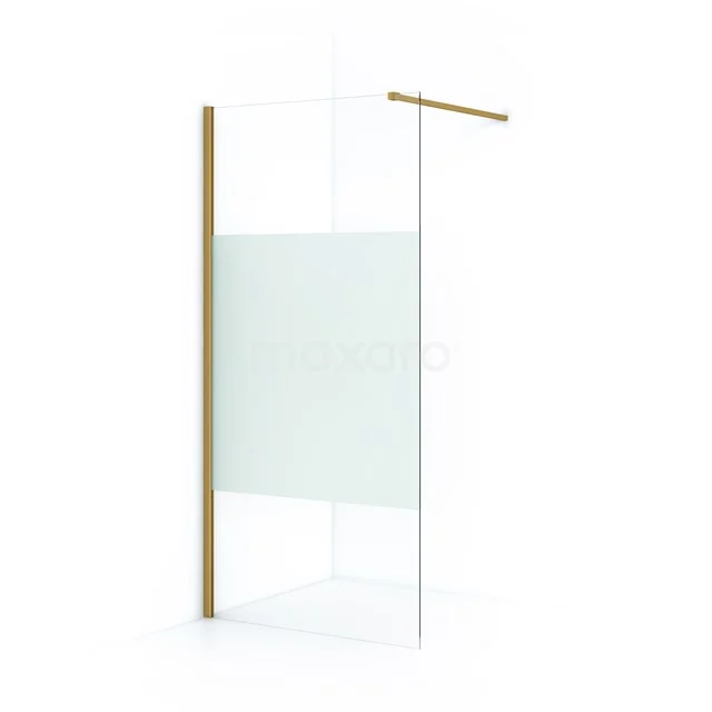 Diamond Walk-in shower | 90 cm Gold Clear with matt strip Fixed wall IDA09113GG Shower screen with frosted glass, gold-coloured side profiles and a minimalist design, ideal for a modern bathroom style.