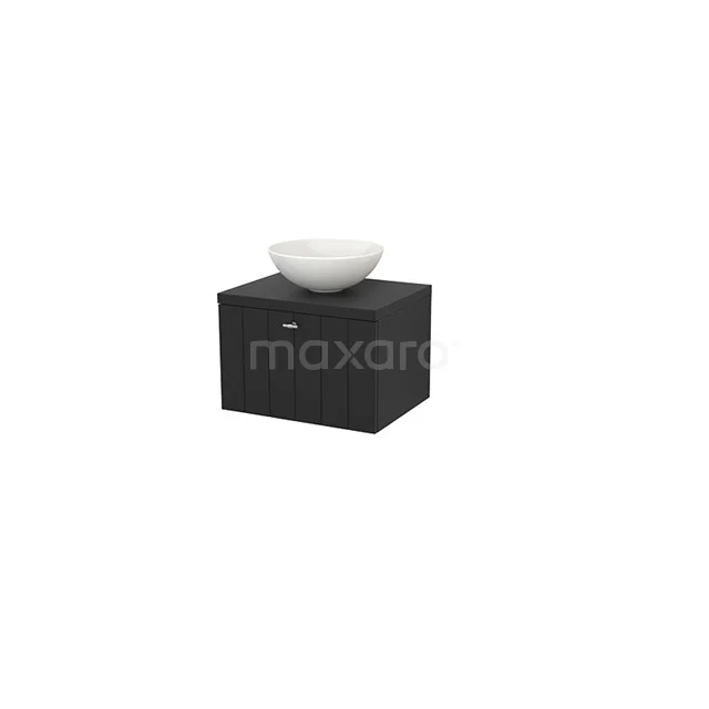 Black bathroom furniture set with white ceramic countertop wash basin, compact design, ideal for modern bathroom style.