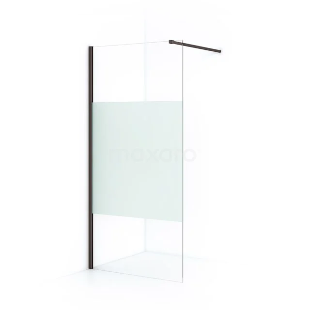 Diamond Walk-in shower | 100 cm Black metal Clear with matt strip Fixed wall IDA10113ZM Shower screen with frosted glass, black frame and sleek design, ideal as a modern bathroom solution.