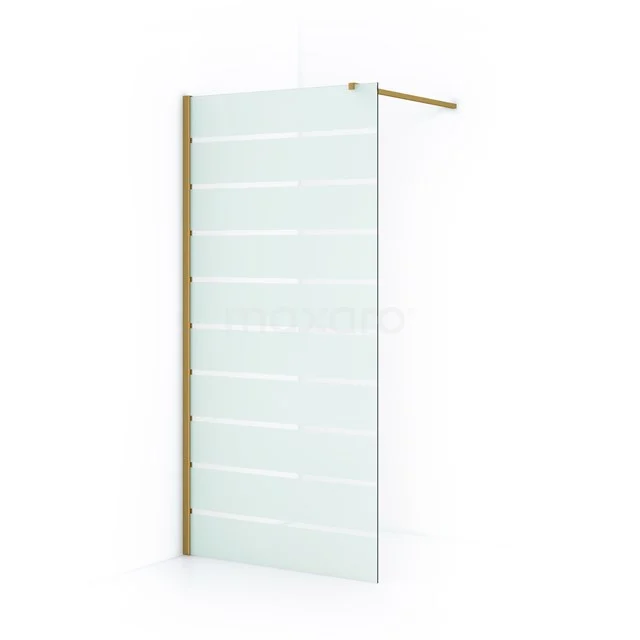 Diamond Walk-in shower | 90 cm Gold Clear with matt stripes Fixed wall IDA09116GG Glass shower screen with matte white stripes, gold-coloured profile; modern design for stylish bathroom fittings.