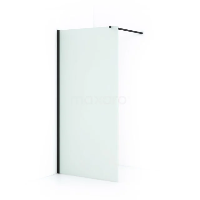 Glass shower screen with matte white profile, minimalist design and sturdy bracket, perfect for modern bathroom design.