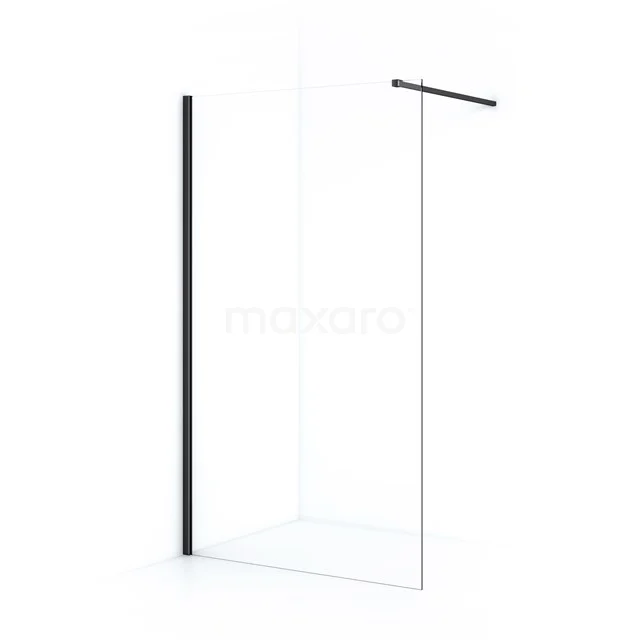 Minimalist walk-in shower with black frame and clear glass, perfect as a stylish addition to modern bathrooms.
