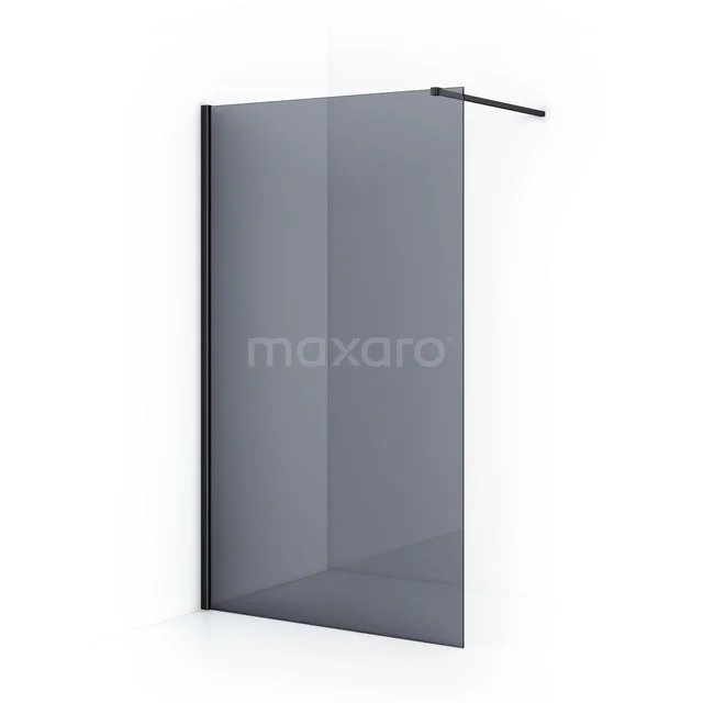 Diamond Walk-in shower | 120 cm Black chrome Smoke glass Fixed wall IDA12111BC Matte black walk-in shower enclosure with clear glass, minimalist design, perfect for a modern bathroom style.