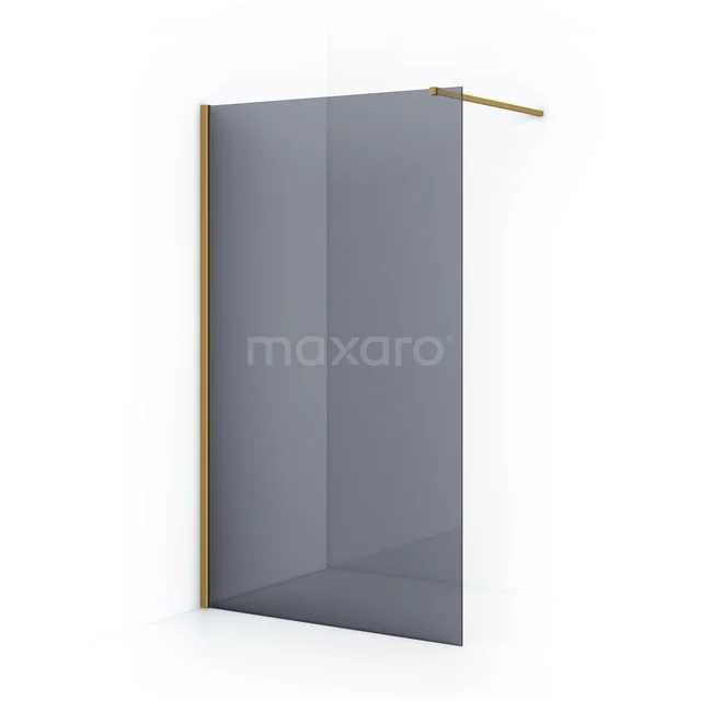 Matte schwarze begehbare Duschwand mit goldfarbenem Rahmen, modernes Design aus gehärtetem Glas, perfekt für ein luxuriöses Badezimmer.