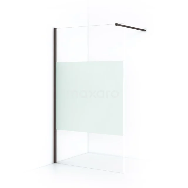 Diamond Walk-in shower | 120 cm Black metal Clear with matt strip Fixed wall IDA12113ZM Modern walk-in shower enclosure with frosted glass and black profile, ideal as a stylish partition in the bathroom.