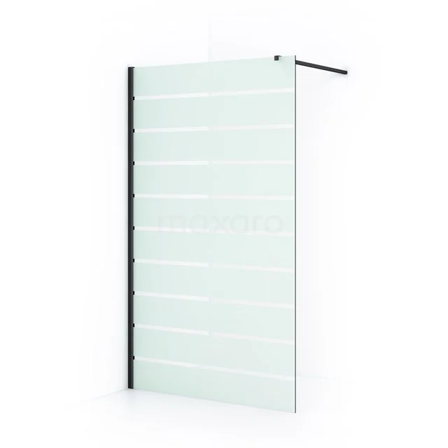 Glas Duschwand mit Matt Weiß Streifen, Schwarz Profil und Wandbefestigung, ideal für ein modernes Badezimmer.