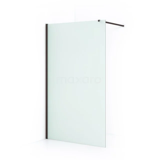 Glass shower screen with matte white finish, minimalist design and aluminium profile; ideal for modern bathrooms.