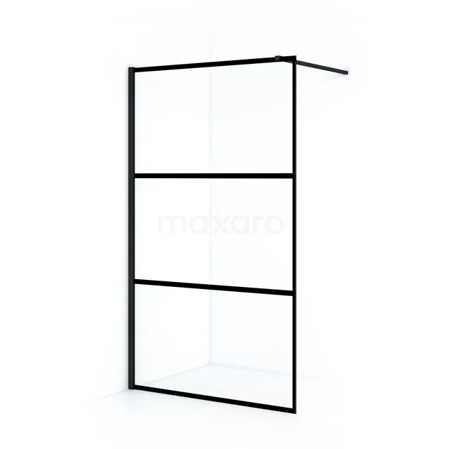 Matt Schwarz industrielle Duschwand mit klaren Linien, hergestellt aus hochwertigem Glas und Metall, perfekt für moderne Bäder.