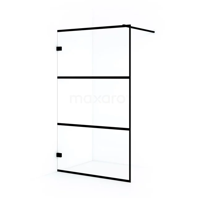 Diamond Walk-in shower | 110 cm Matte black Clear with 4 black stripes Fixed wall IDA11128MB