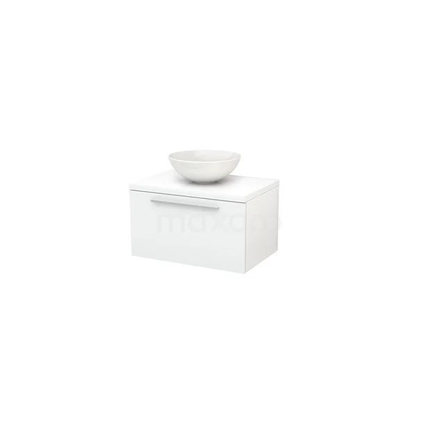Modulo+ Plato Vanity units for countertop basin | 70 cm High-gloss white Flat front High-gloss white worktop 1 drawer BMK001090 White hanging bathroom unit with drawers, glossy finish and ceramic countertop wash basin, ideal for modern bathrooms.