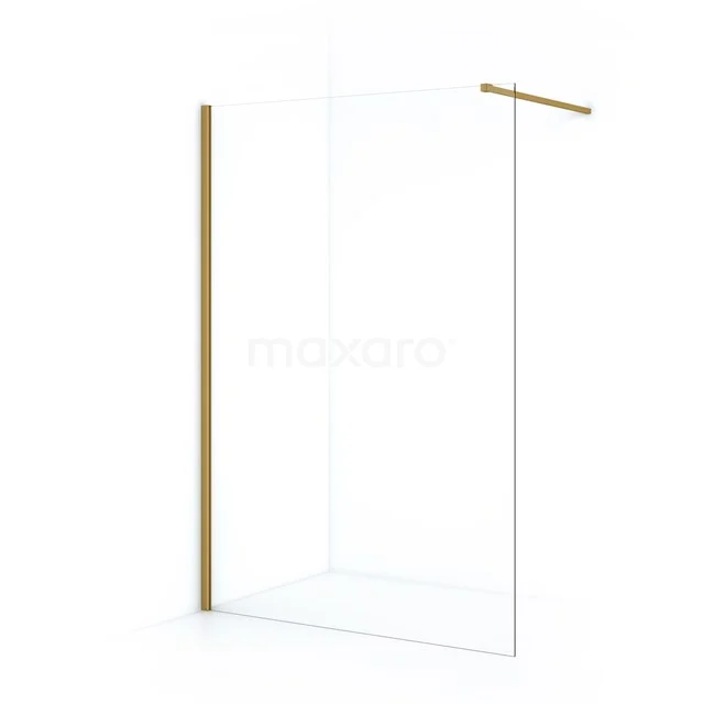 Transparente Gläserne Duschwand mit goldfarbenem Rahmen, minimalistisches Design, ideal für ein modernes Badezimmer.