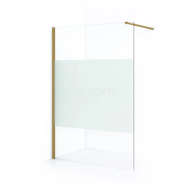 Shower screen with frosted glass and gold profiles, luxurious design for a modern bathroom.