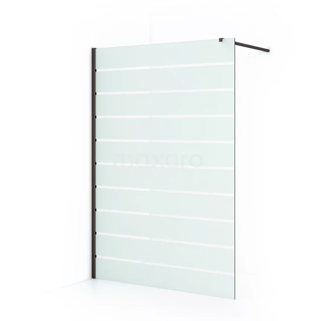 Diamond Walk-in shower | 140 cm Black metal Clear with matt stripes Fixed wall IDA14116ZM Frosted glass shower screen with black profile edge, modern design, ideal for stylish and privacy-conscious bathroom design.