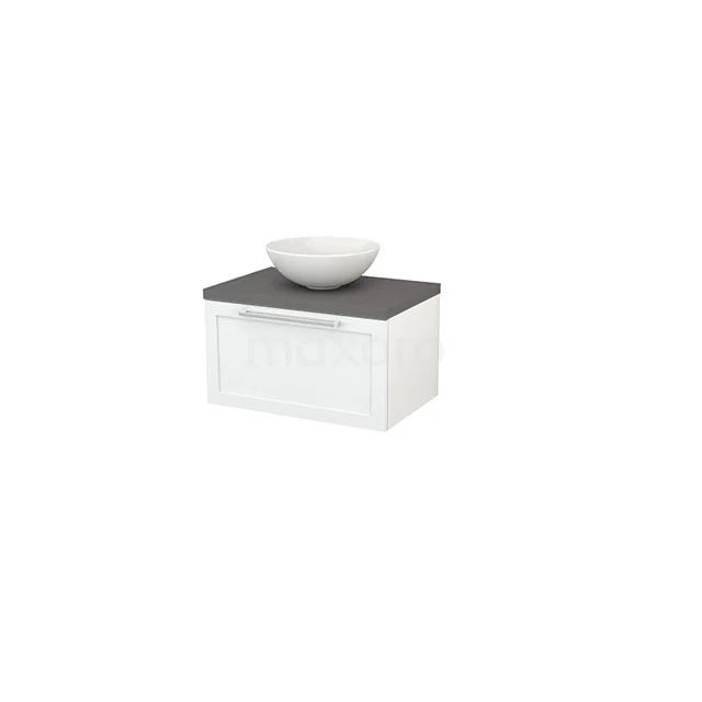Modulo+ Plato Vanity units for countertop basin | 70 cm High-gloss white Frame front Basalt worktop 1 drawer BMK001103 White bathroom furniture set with a matt grey worktop, round surface-mounted bowl and drawers, modern design made of high-quality materials.