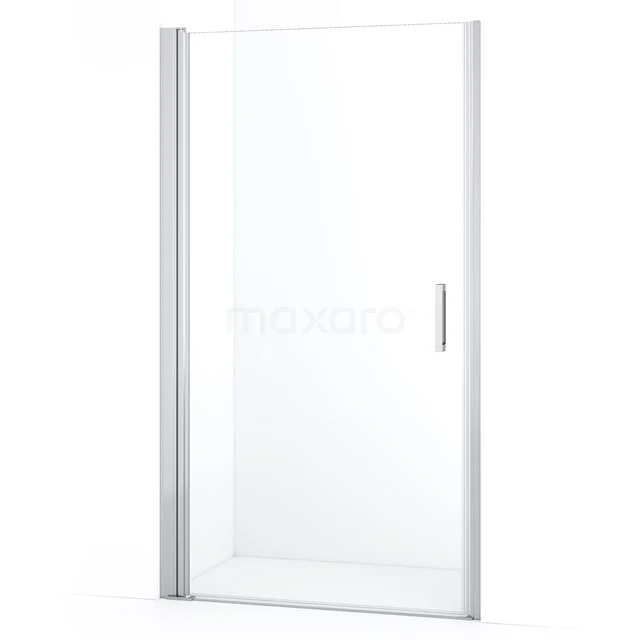 Glasene Duschtür mit silbernem Rahmen und Haltegriff, elegantes Design, ideal für ein modernes Badezimmer.