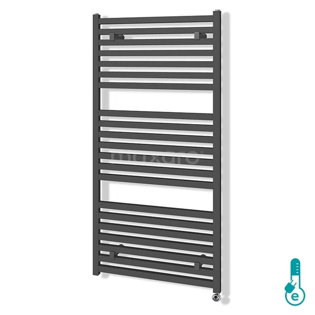 Anthracite towel radiator, rectangular design, vertical bars, ideal for bathroom heating and towel drying.