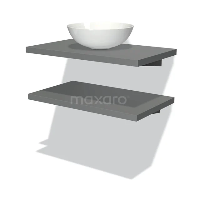 Badmöbel für Waschtischunterschrank mit Konsole 80 cm Modulo Plato Mittelgrau 2 Aufsatzwaschbeckenplatten BMK06-00031 Graue schwebende Badezimmerregale mit keramischer Schüssel, minimalistisches Design, ideal für moderne Badezimmergestaltung.
