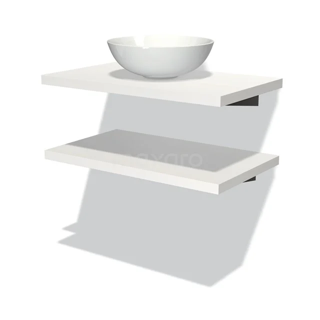 Weiße schwebende Waschbecken mit keramischem Aufsatzwaschbecken und integrierter Ablage, modernes Design, ideal für eine stilvolle Badezimmer Einrichtung.