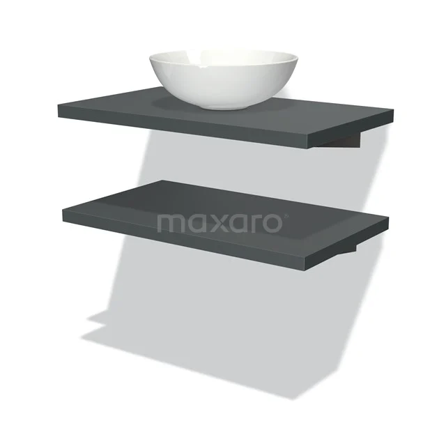 Dunkelgraue Holz-Waschtischborden-Set mit Aufsatzwaschbecken, perfekt für eine moderne und stilvolle Badezimmergestaltung.