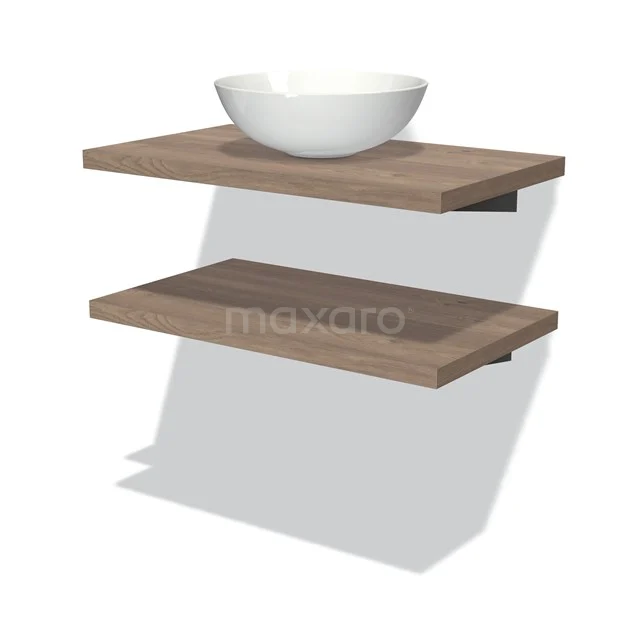Modulo Plato Vanity units for countertop basin | 80 cm Mid brown oak front Mid brown oak worktop 2 Basin worktops BMK06-00047
