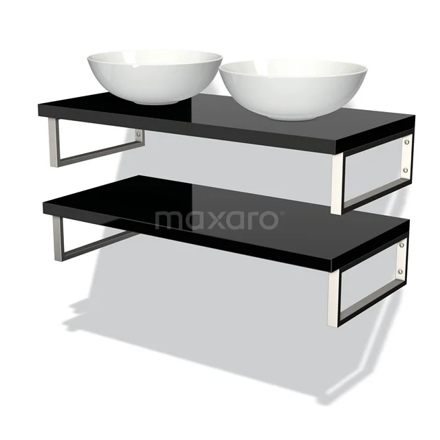 Modulo Plato Vanity units for countertop basin | 100 cm High-gloss black front High-gloss black worktop 2 Basin worktops BMK06-00068