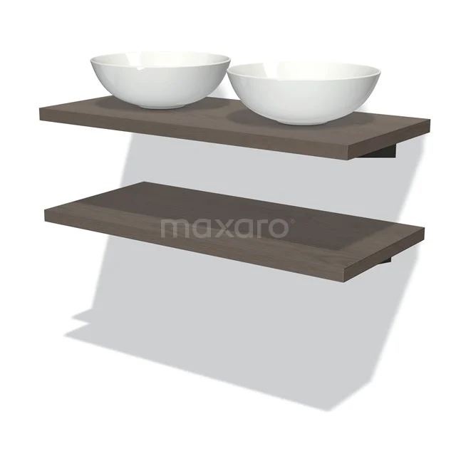 Dunkelholz Badezimmerregalset mit zwei schwebenden Regalen, ideal für Waschbecken und Stauraum.