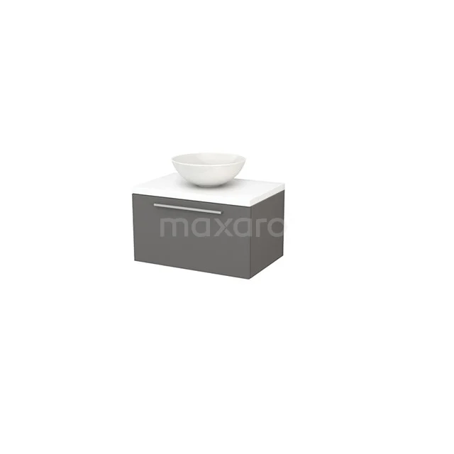 Modulo+ Plato Badkamermeubel voor waskom | 70 cm Basalt Vlak front Mat wit blad 1 lade BMK001138