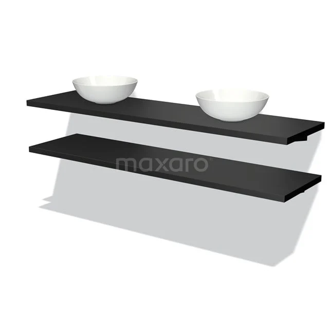 Modulo Plato Badkamermeubel voor waskom | 180 cm Mat zwart front Mat zwart blad 2 wastafelbladen BMK06-00153
