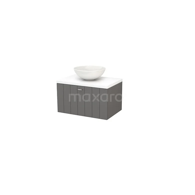 Modulo+ Plato Badkamermeubel voor waskom | 70 cm Basalt Lamel front Hoogglans wit blad 1 lade BMK001142