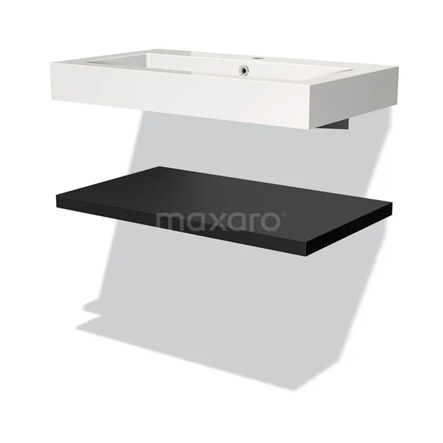 White rectangular basin with black matte black floating bathroom top, sleek design for modern bathroom style.
