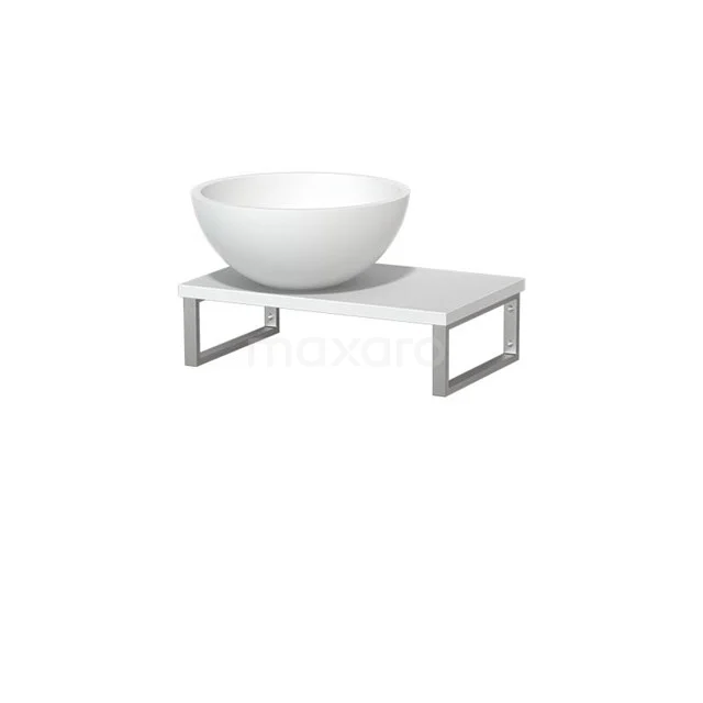 Weißes keramisches Aufsatzwaschbecken mit modernem quadratischem Metallgestell, ideal als stilvolle Ergänzung für jedes Badezimmer.