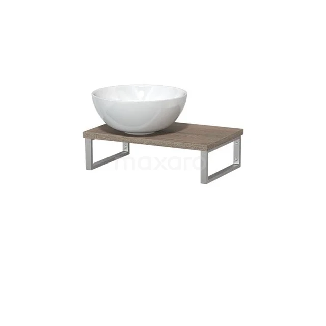 Modulo Pico Aufsatzwaschbecken mit Waschbecken | 41 cm Eiche Hochglanz Weiß Keramik TMK01-00305 Waschbeckenkombination mit weißem rundem Aufsatzwaschbecken, Holzplatte und Metallrahmen, ideal für einen modernen Badezimmerstil.