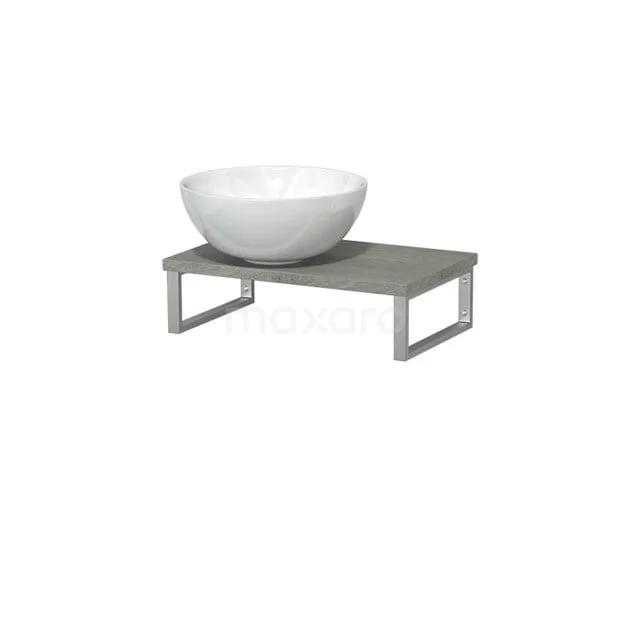 Modulo Pico Waschtischplatte mit Aufsatzwaschbecken | 41 cm Grau Eiche Hochglanz Weiß Keramik TMK01-00111 Weiße keramische Aufsatzwaschbecken auf einer rechteckigen Betongrau Waschbeckenkonsole, ideal für moderne Badezimmerinterieurs.