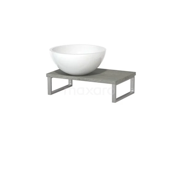 Weiße keramische Aufsatzwaschbecken auf einem grauen Beton Waschtischboard mit Metallrahmen, ideal für einen modernen Badezimmer Stil.