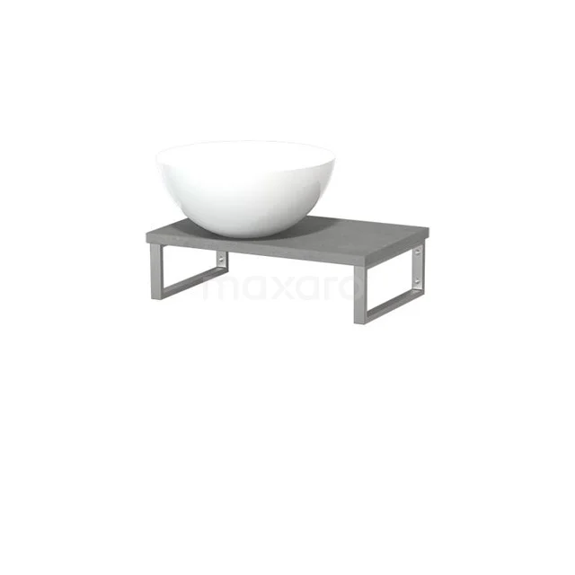Wastafelmeubel betonlook met wit opbouw wastafel, modern en compact ontwerp, perfect voor een stijlvolle badkamerinterieur.
