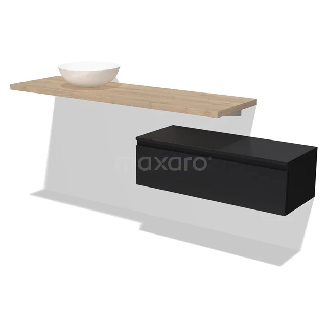 Modulo Plato Vanity units for countertop basin | 200 cm Matte black Handle-less front Light brown oak worktop 1 drawer BMKSPC-00001