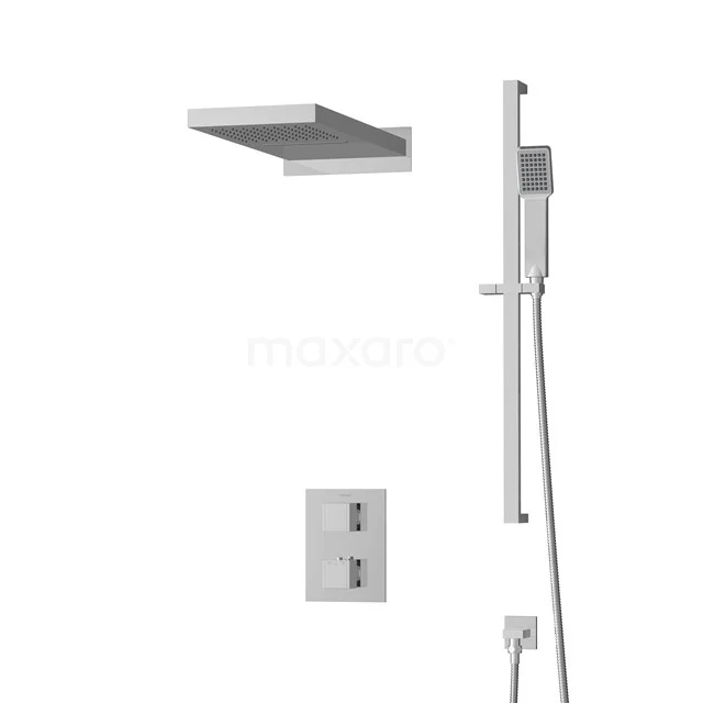 Edelstahl Einbau Regenduschen Set mit Handbrause, quadratische Form, modernes Design, ideal für einen klaren und luxuriösen Badezimmerstil.