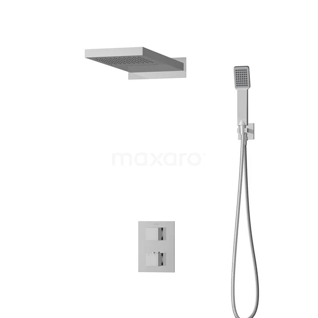 Einbau-Regenbrause-Set Cubic Chrom Thermostatarmatur 22cm Kopfbrause Chrom BIC22-00422 Minimalistische Edelstahl Regenduschen-Set mit Handbrause und eingebautem Thermostat, perfekt für ein modernes Badezimmer.