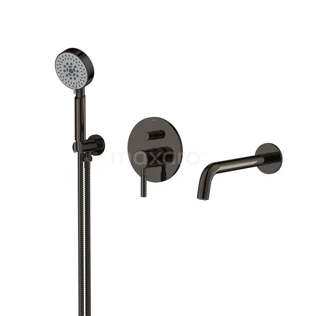 Schwarze Einbau-Duschset mit Handbrause, runden Formen und straffer Verarbeitung, ideal für einen modernen Badezimmerstil.