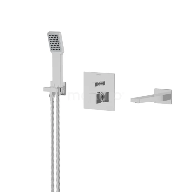 Weiß matt eingebautes Duscharmaturset mit Handbrause, quadratisches Design, ideal für moderne Bäder.