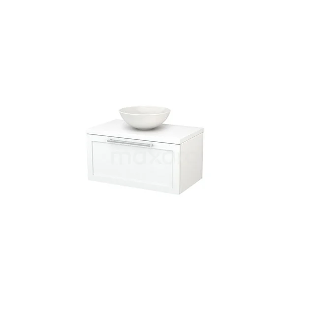 White wall unit with drawers and ceramic basin, clean design, ideal for a compact bathroom.