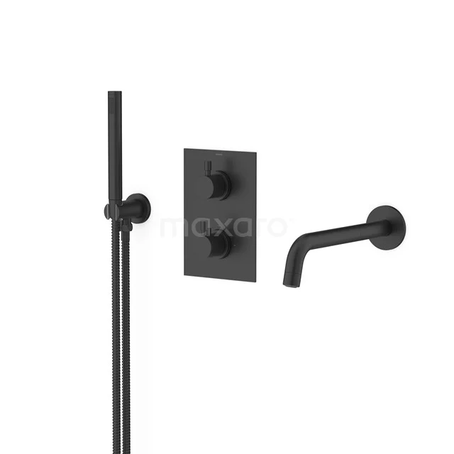 Matte schwarze Einbau Duschset mit Handbrause, minimalistisches Design und gerade Linien, perfekt für moderne Bäder.