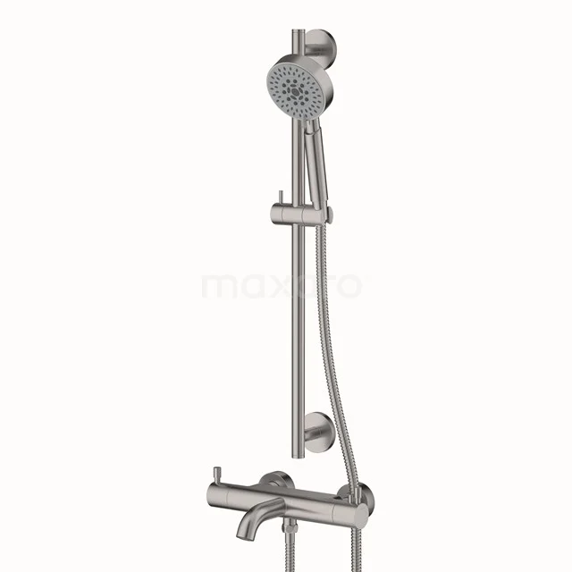 Wannenbatterie-Set Radius | Edelstahl Thermostatarmatur mit Handbrause 5 Positionen COR55-00006 Edelstahl Duscharmatur Set mit Handbrause, verstellbarer Gleithalterung und modernem Design, ideal für ein komplettes Badezimmerkomfort.