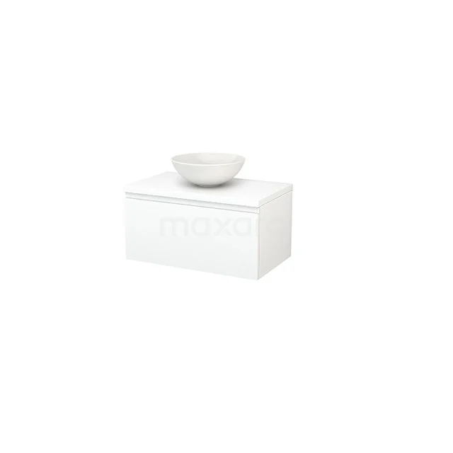 Modulo+ Plato Badkamermeubel voor waskom | 80 cm Mat wit front Mat wit blad 1 lade BMK001222